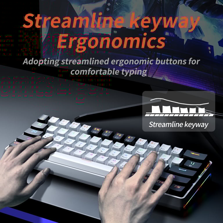 MUCAI MK61 USB Gaming Mechanical Keyboard with Red Switches, RGB Backlit, Hot Swappable 61 Keys, Wired Detachable Cable - High Performance and Reliability for Serious Gamers, Customizable Lighting Effects, Durable Construction for Intense Gaming Sessions