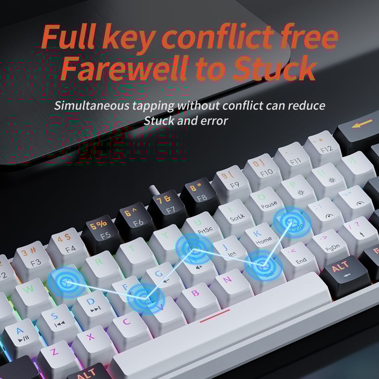 MUCAI MK61 USB Gaming Mechanical Keyboard with Red Switches, RGB Backlit, Hot Swappable 61 Keys, Wired Detachable Cable - High Performance and Reliability for Serious Gamers, Customizable Lighting Effects, Durable Construction for Intense Gaming Sessions