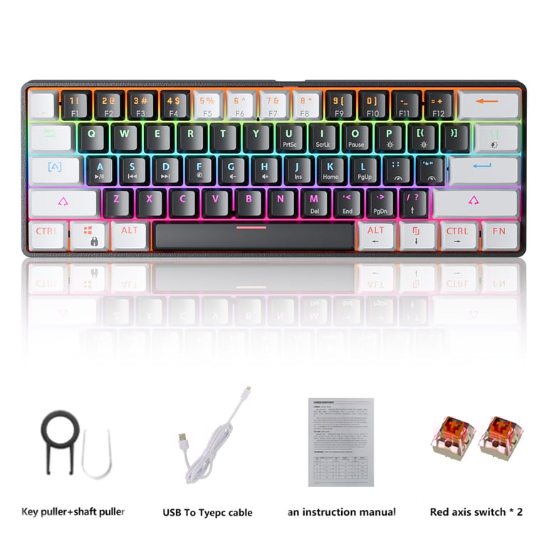 MUCAI MK61 USB Gaming Mechanical Keyboard with Red Switches, RGB Backlit, Hot Swappable 61 Keys, Wired Detachable Cable - High Performance and Reliability for Serious Gamers, Customizable Lighting Effects, Durable Construction for Intense Gaming Sessions