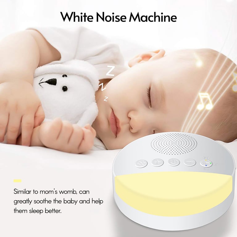 USB Rechargeable Baby White Noise Machine with Timed Shutdown and Night Light - Customizable Sleep Sound Player for Infants and Toddlers - Includes White Noise, Lullabies, and Nature Sounds - Adjustable Volume and Timer Feature for Peaceful Sleep - Travel-Friendly Soothing Sound Machine