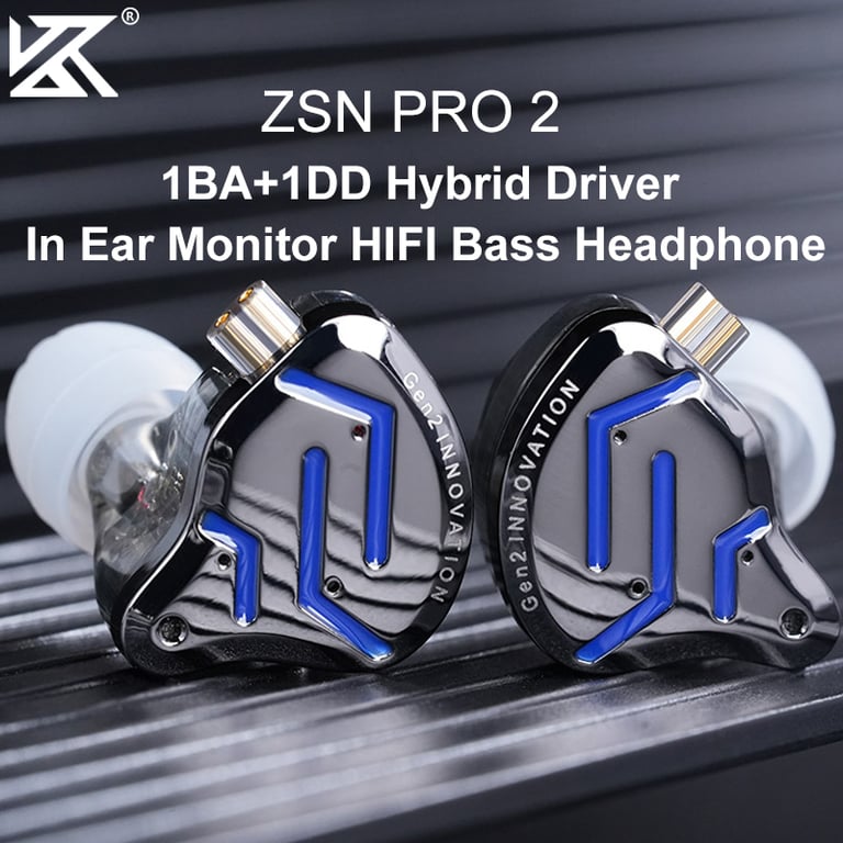 KZ ZSN Pro 2 Hybrid Driver HIFI Earphones with Balanced Armature and Dynamic Drivers, Metal Construction, Interchangeable Earpieces, and Monitor Earphone Design for Musicians, Audiophiles, and Audio Professionals - Rich Sound, Powerful Bass, Crisp Highs, Comfort Fit, Durable Build