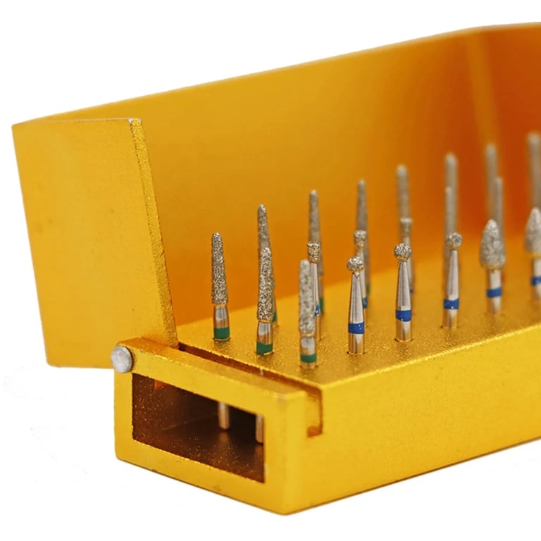 Premium Aluminium Dental Burs Set with Holder and Disinfection Box - 30 Pieces of High-Quality Diamond Burs for High-Speed Handpiece Turbines - Durable and Versatile Kit for Dental Professionals, Precision Cutting and Sterilization Included
