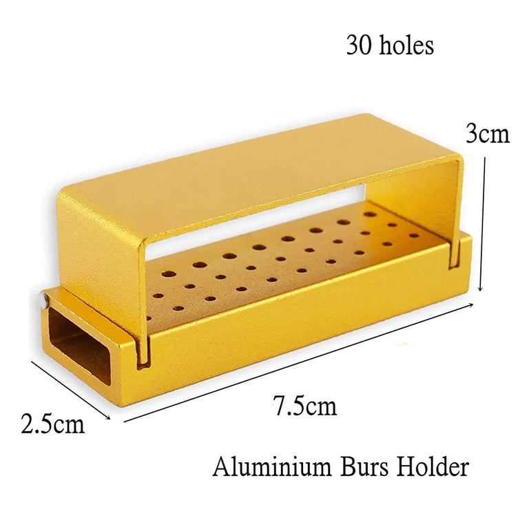 Premium Aluminium Dental Burs Set with Holder and Disinfection Box - 30 Pieces of High-Quality Diamond Burs for High-Speed Handpiece Turbines - Durable and Versatile Kit for Dental Professionals, Precision Cutting and Sterilization Included