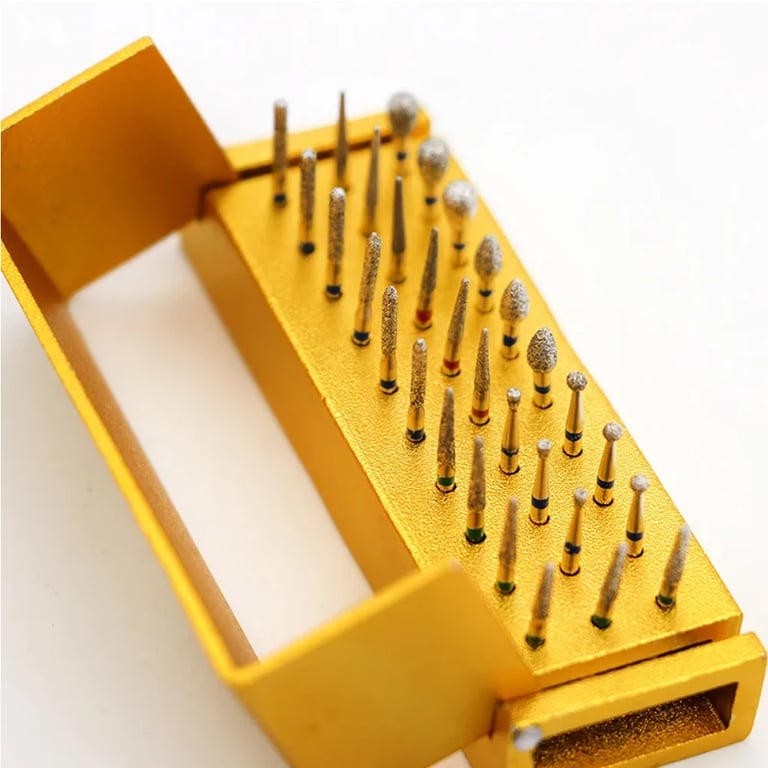 Premium Aluminium Dental Burs Set with Holder and Disinfection Box - 30 Pieces of High-Quality Diamond Burs for High-Speed Handpiece Turbines - Durable and Versatile Kit for Dental Professionals, Precision Cutting and Sterilization Included