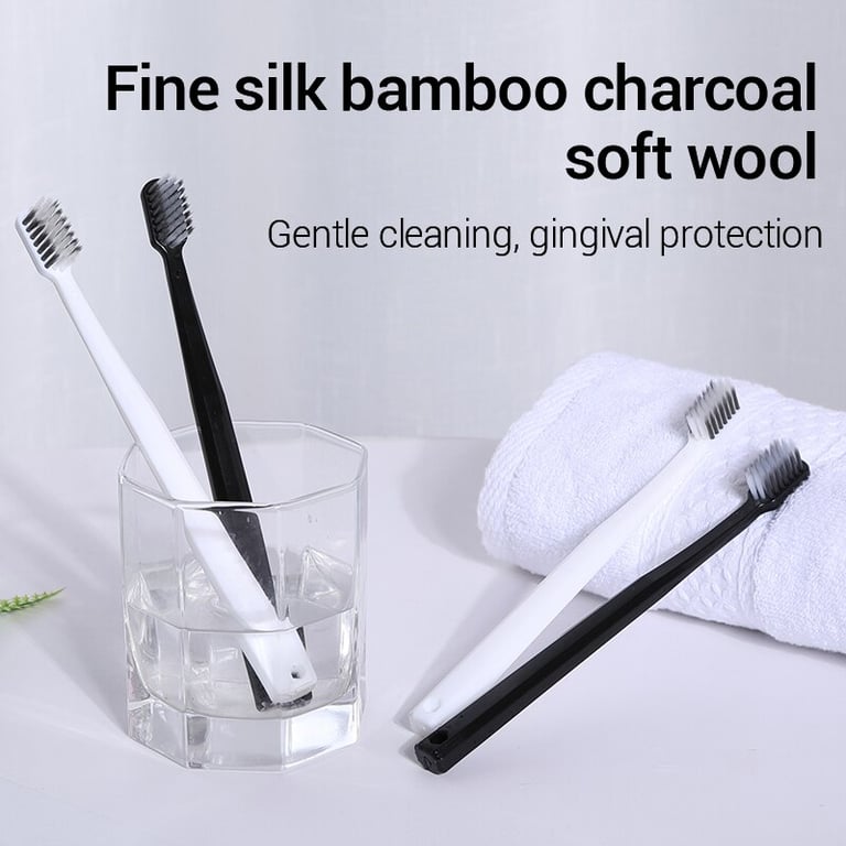 Eco-Friendly Bamboo Charcoal Toothbrushes - Family Set of 10 Soft Bristle Brushes for Adults and Kids - Antibacterial Black and White Design - Sustainable Oral Care Kit for Clean and Hygienic Teeth - Reduce Plastic Waste with Natural Bamboo Material