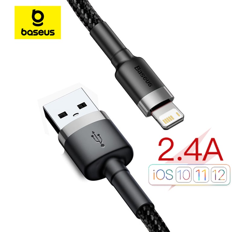 Baseus High-Speed Charging USB Cable for iPhone 14/13/12/11 Pro Max/Xs/X/8 Plus - Durable Braided Nylon, Universal Compatibility, Secure Data Transfer, 2.4A Output - Convenient Length for Home, Car, and On-The-Go Charging