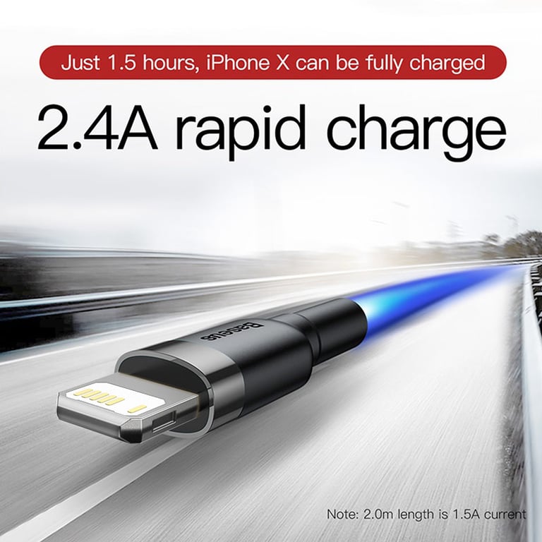 Baseus High-Speed Charging USB Cable for iPhone 14/13/12/11 Pro Max/Xs/X/8 Plus - Durable Braided Nylon, Universal Compatibility, Secure Data Transfer, 2.4A Output - Convenient Length for Home, Car, and On-The-Go Charging
