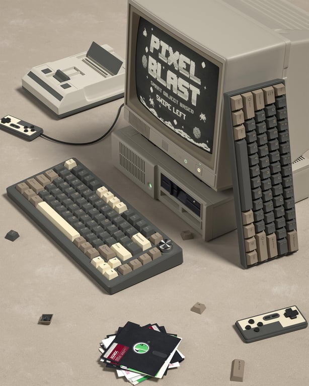 Womier 138 Keys Retro Brown Gray PBT Keycap Set | Cherry Profile Double Shot Keycaps for Cherry MX Switches | Durable, Vintage Design for Gaming and Typing | Complete 138 Key Layout for Customized Keyboard Setup