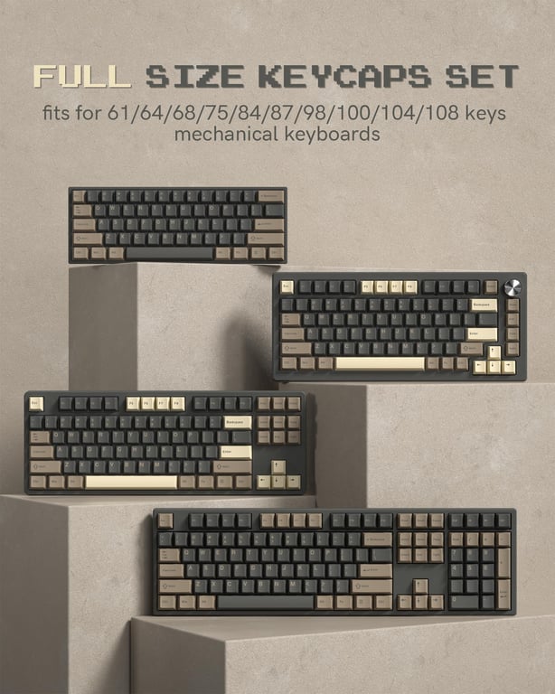 Womier 138 Keys Retro Brown Gray PBT Keycap Set | Cherry Profile Double Shot Keycaps for Cherry MX Switches | Durable, Vintage Design for Gaming and Typing | Complete 138 Key Layout for Customized Keyboard Setup