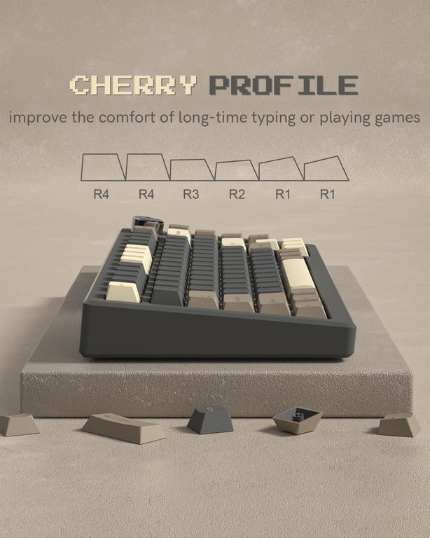 Womier 138 Keys Retro Brown Gray PBT Keycap Set | Cherry Profile Double Shot Keycaps for Cherry MX Switches | Durable, Vintage Design for Gaming and Typing | Complete 138 Key Layout for Customized Keyboard Setup