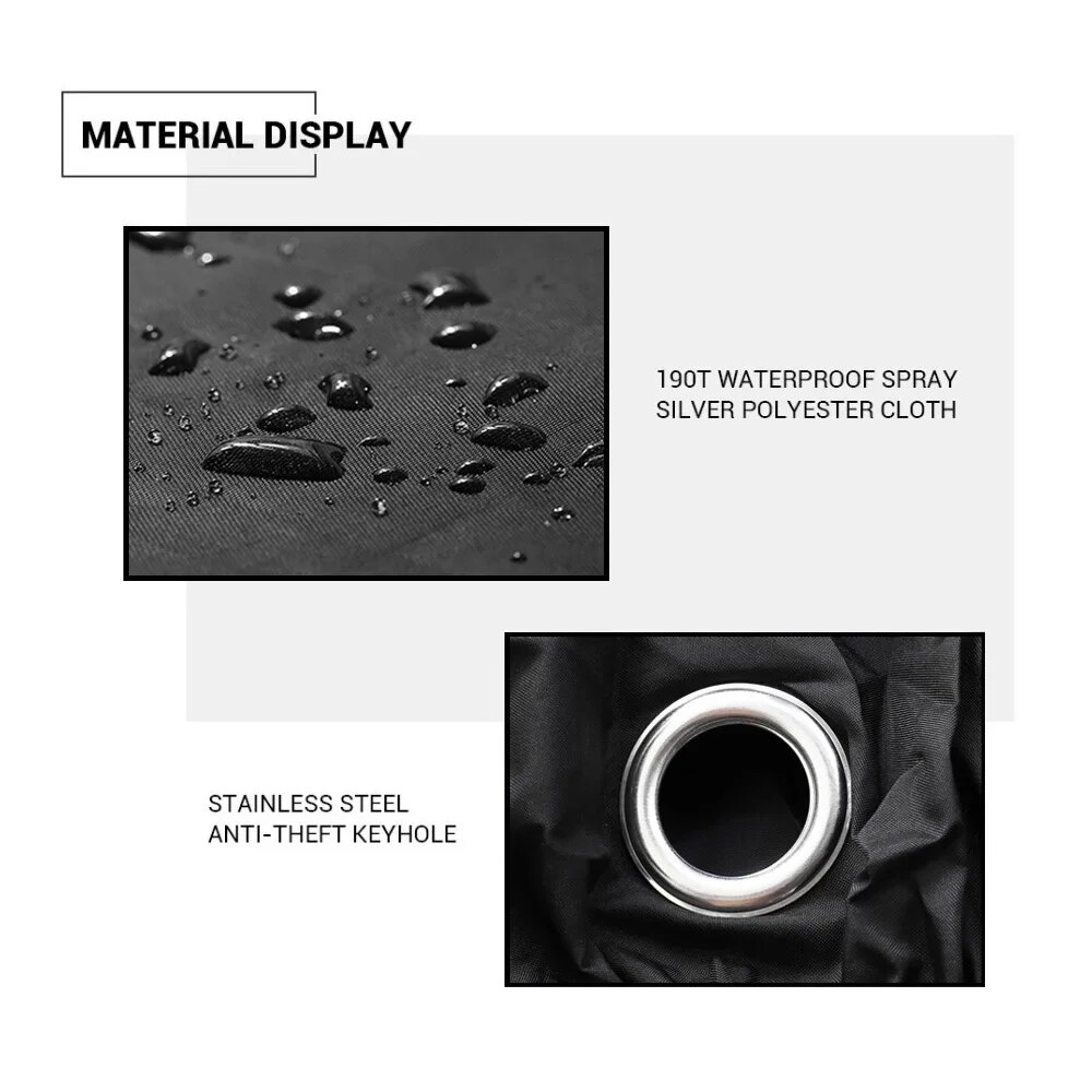Waterproof All Season Motorcycle Cover with UV Protection - 190T Polyester Taffeta Fabric - Dust, Dirt, and Sun Rays Protection - Multiple Color Options - Double-Stitched Seams, Elastic Hems, Adjustable Buckles - Durable and Secure Motorbike Cover