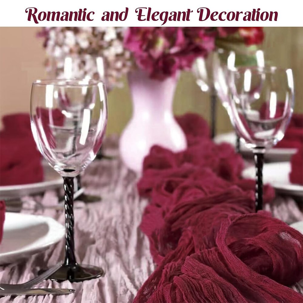 Boho Rustic Christmas Green Red Burgundy Cheesecloth Table Runner - Premium Terracotta Fabric - Festive and Cozy Holiday Decor - Versatile for Weddings, Parties, Birthdays - Generous X Feet Long - Easy to Clean Machine Washable - Durable and Elegant Dining Table Accent