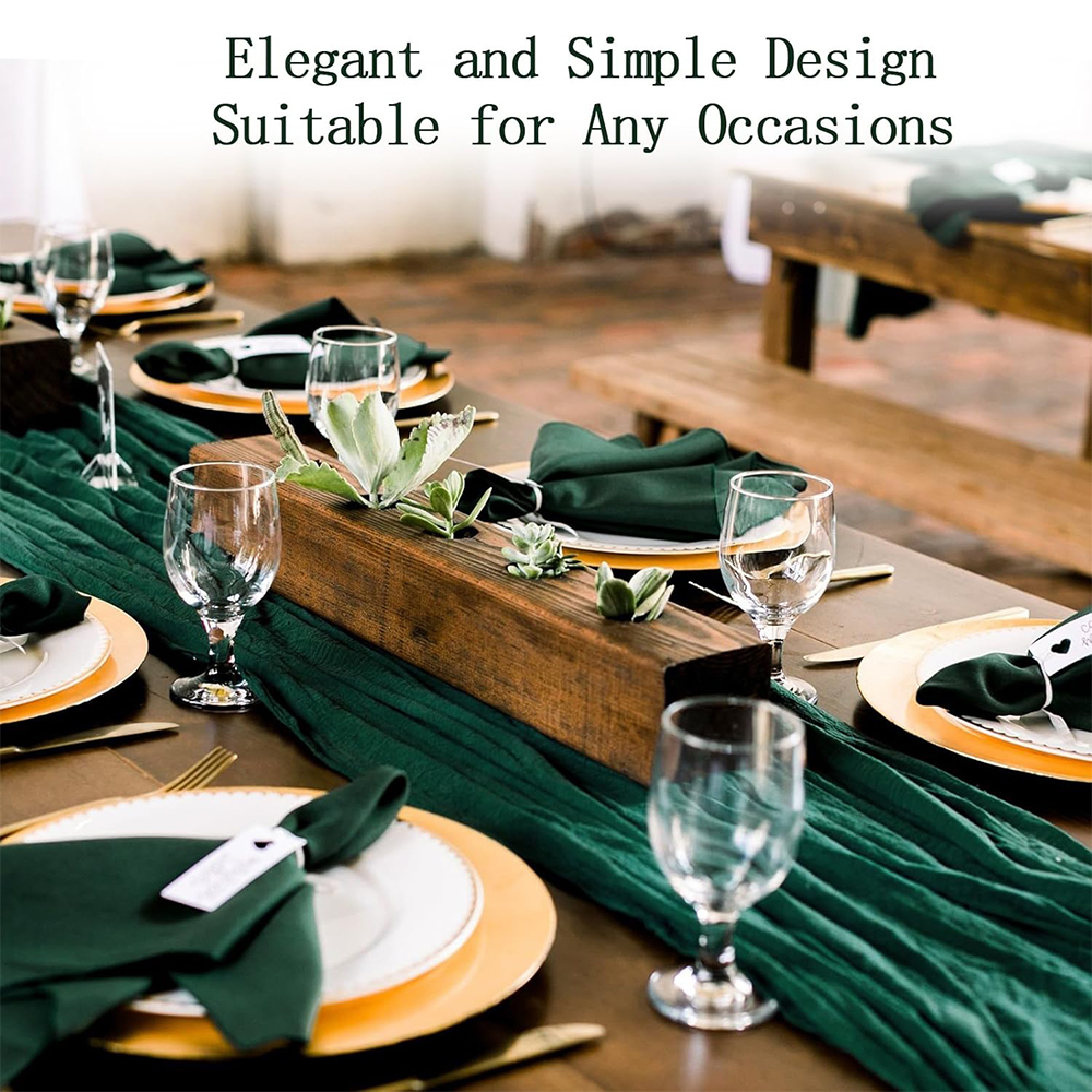 Boho Rustic Christmas Green Red Burgundy Cheesecloth Table Runner - Premium Terracotta Fabric - Festive and Cozy Holiday Decor - Versatile for Weddings, Parties, Birthdays - Generous X Feet Long - Easy to Clean Machine Washable - Durable and Elegant Dining Table Accent