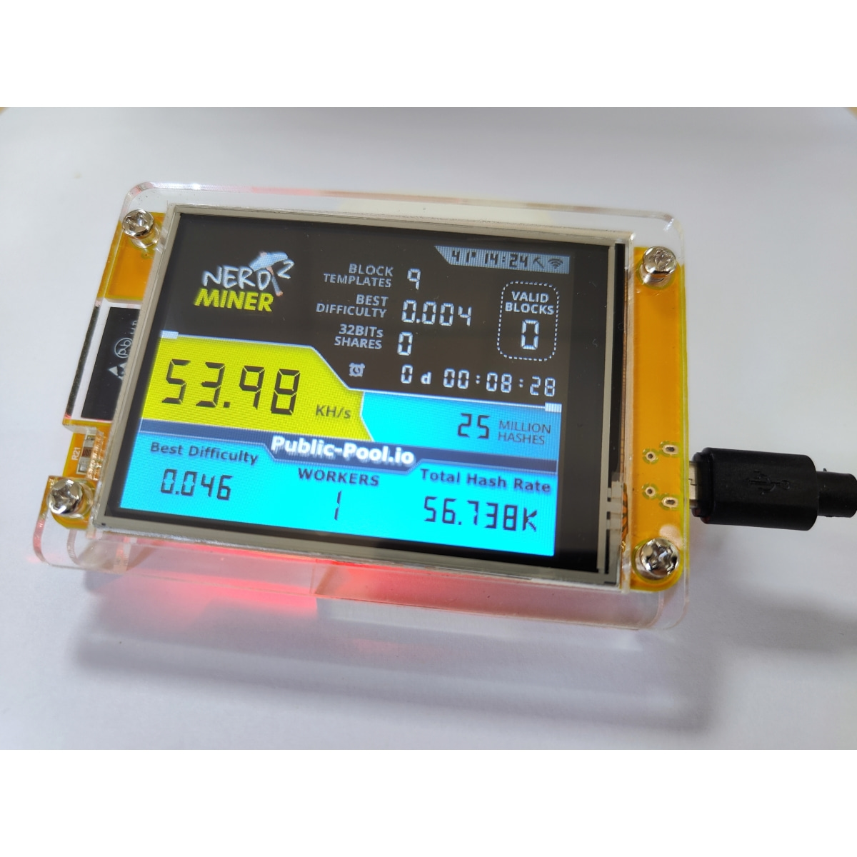 NerdMiner V2 High Hashrate Bitcoin Miner ESP32-2432S028R 49 k/S Smart Display Solo Mining Lottery Feature Compact Design