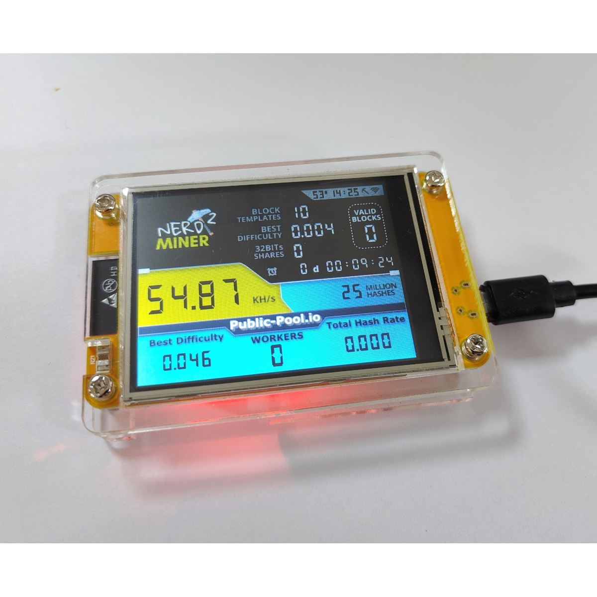 NerdMiner V2 High Hashrate Bitcoin Miner ESP32-2432S028R 49 k/S Smart Display Solo Mining Lottery Feature Compact Design