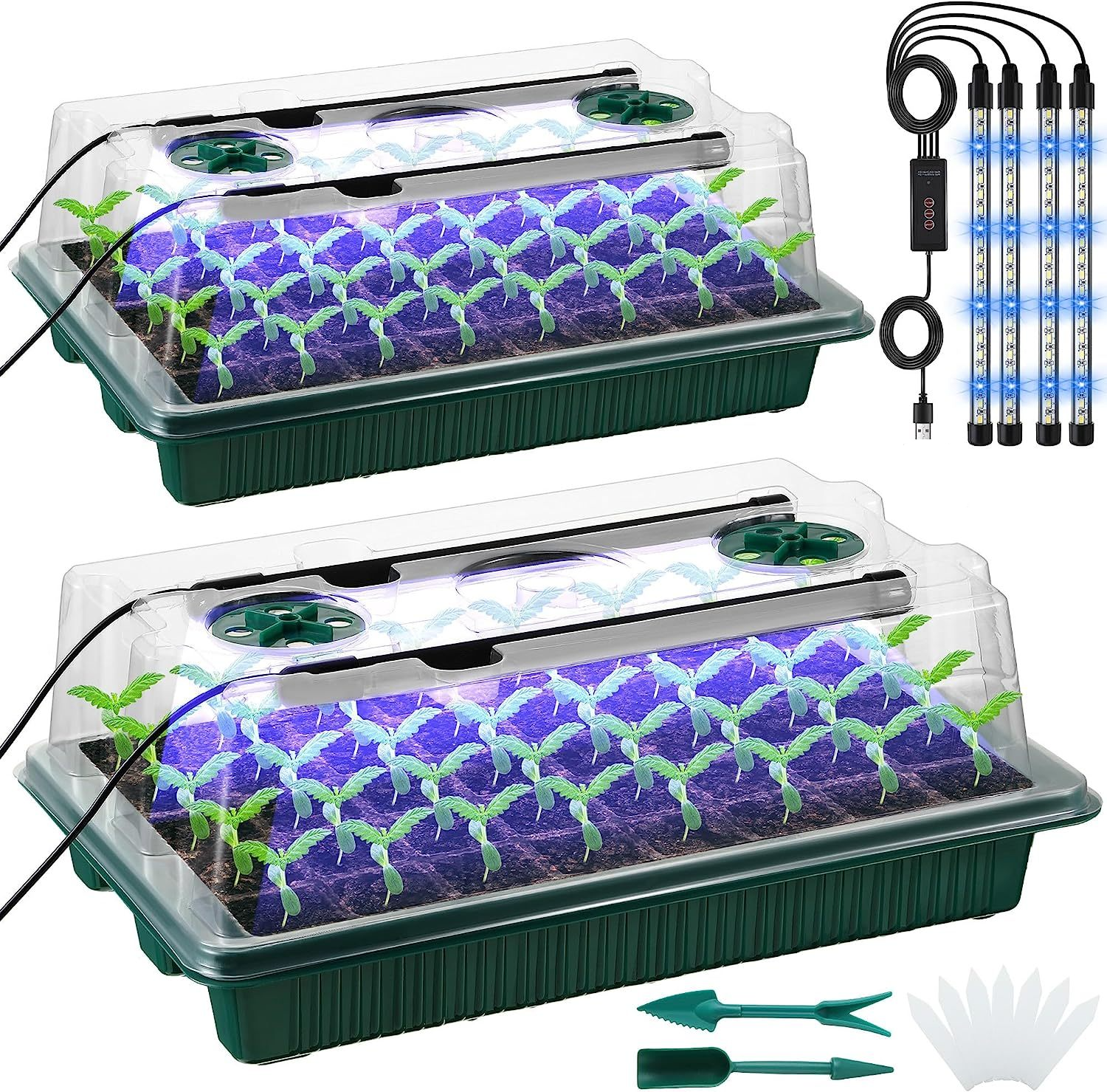 High-Quality Seed Starter Trays with High Dome Germination Kit, 4 LED Grow Lights, and Smart Timer Functionality - Ideal for Home Gardening with 3 Modes for Efficient Growth and Strong Root Development