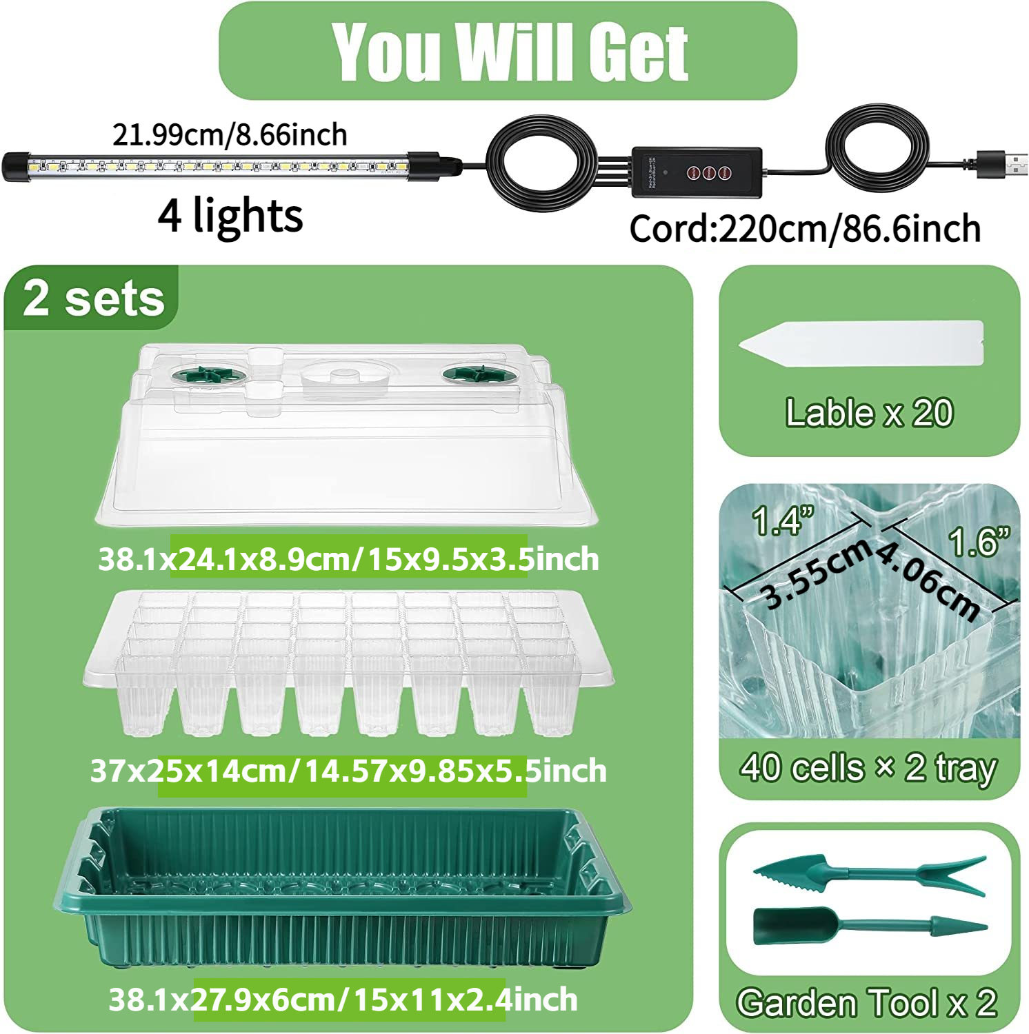 High-Quality Seed Starter Trays with High Dome Germination Kit, 4 LED Grow Lights, and Smart Timer Functionality - Ideal for Home Gardening with 3 Modes for Efficient Growth and Strong Root Development