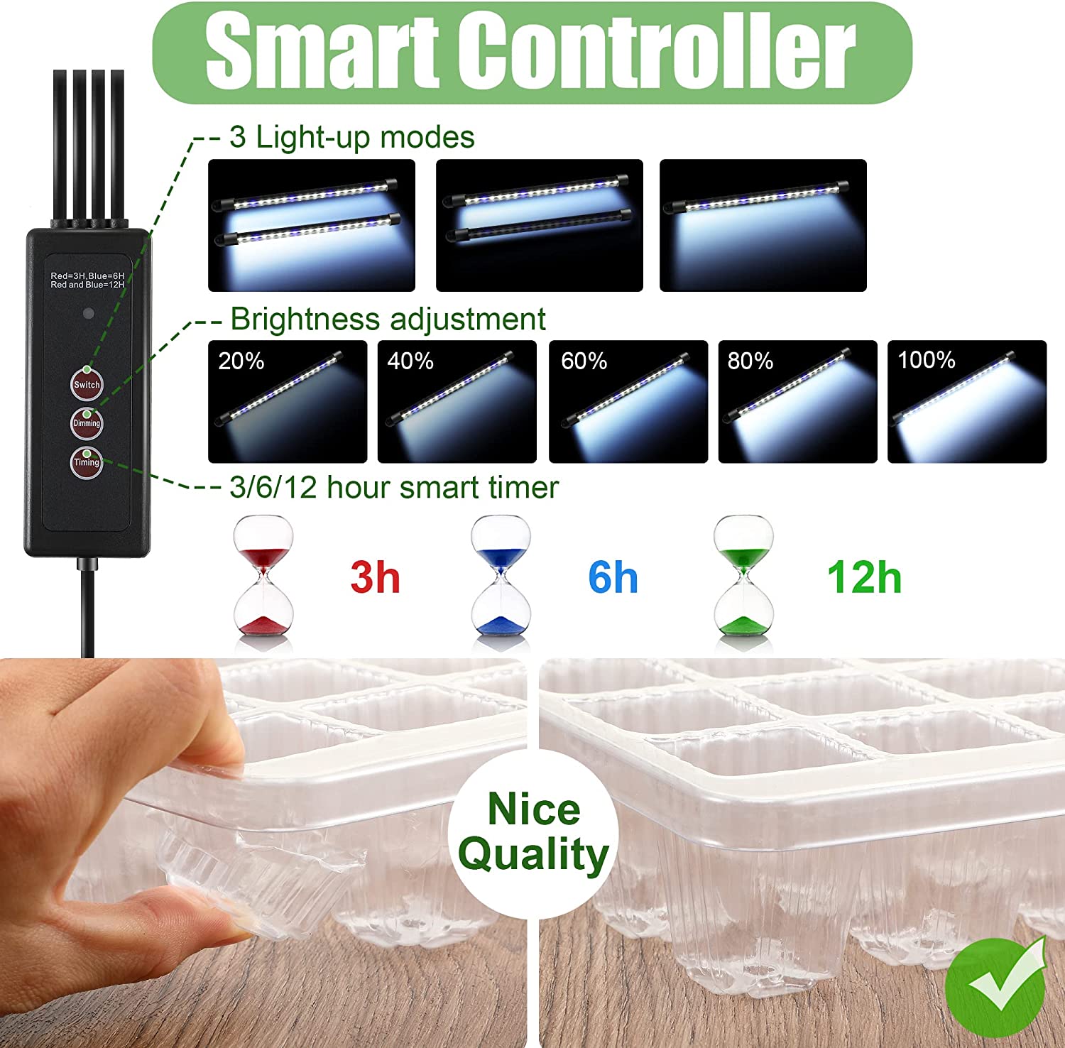 High-Quality Seed Starter Trays with High Dome Germination Kit, 4 LED Grow Lights, and Smart Timer Functionality - Ideal for Home Gardening with 3 Modes for Efficient Growth and Strong Root Development