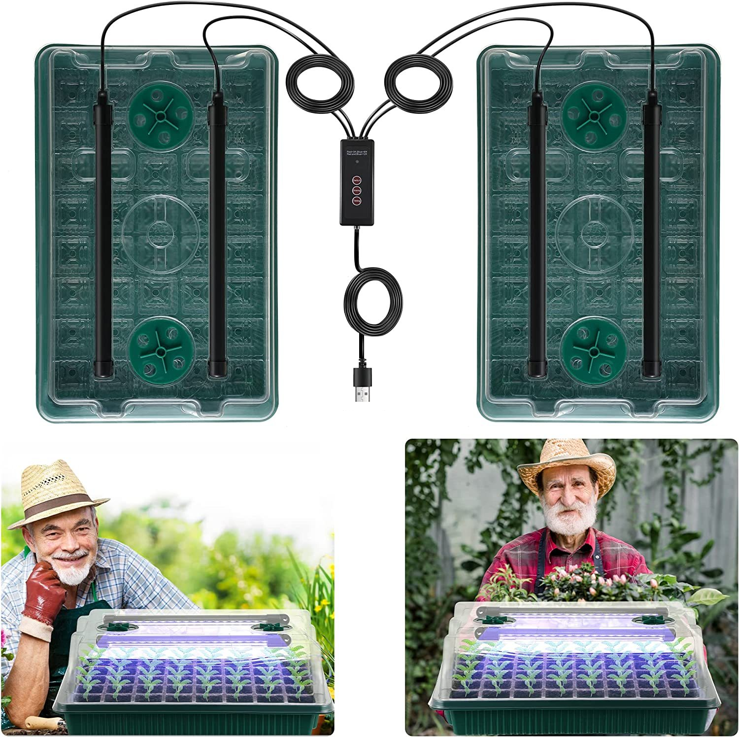 High-Quality Seed Starter Trays with High Dome Germination Kit, 4 LED Grow Lights, and Smart Timer Functionality - Ideal for Home Gardening with 3 Modes for Efficient Growth and Strong Root Development