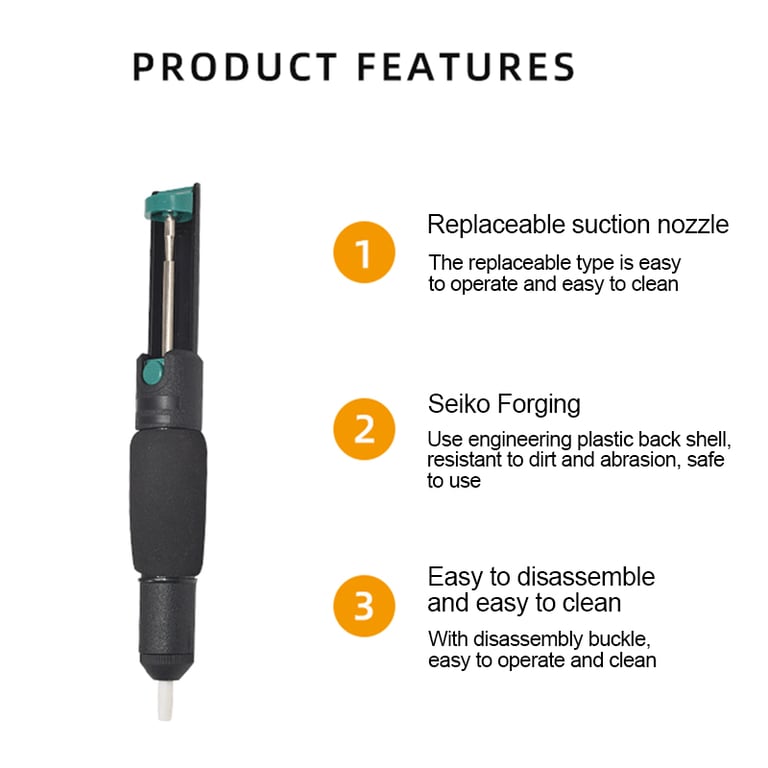High-Quality Plastic Desoldering Pump with Powerful Suction for Electronics Repair and DIY Projects - Ergonomic Design for Precise Solder Removal and Rework - Durable and Versatile Soldering Sucker Pen for Circuit Board Soldering and Clean Joints