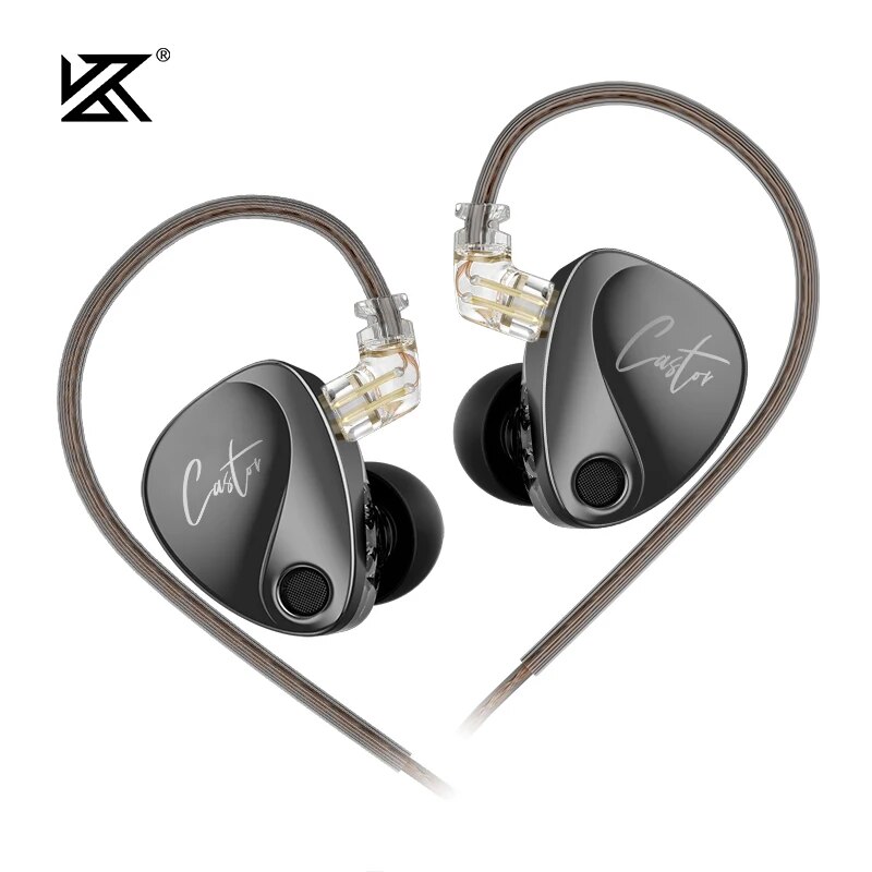 KZ Castor In Ear HiFi Earphone with 2DD Dynamic High-End Tunable Balanced Armature Design for Rich Bass, Clear Mids, and Crisp Highs - Ergonomic Noise Cancelling Earbuds with Detachable Cable for Comfort and Durability - Professional Monitoring Earphones with Wide Compatibility and Hands-Free Control