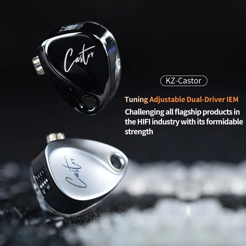 KZ Castor In Ear HiFi Earphone with 2DD Dynamic High-End Tunable Balanced Armature Design for Rich Bass, Clear Mids, and Crisp Highs - Ergonomic Noise Cancelling Earbuds with Detachable Cable for Comfort and Durability - Professional Monitoring Earphones with Wide Compatibility and Hands-Free Control