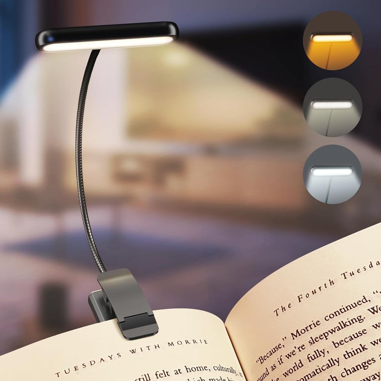 Adjustable Brightness 14 Leds Book Light with USB Rechargeable Battery, Portable and Flexible Reading Lamp with Easy Clip-On Design - Three Color Temperatures, Perfect for Night Reading, Ideal for Book Lovers and Students