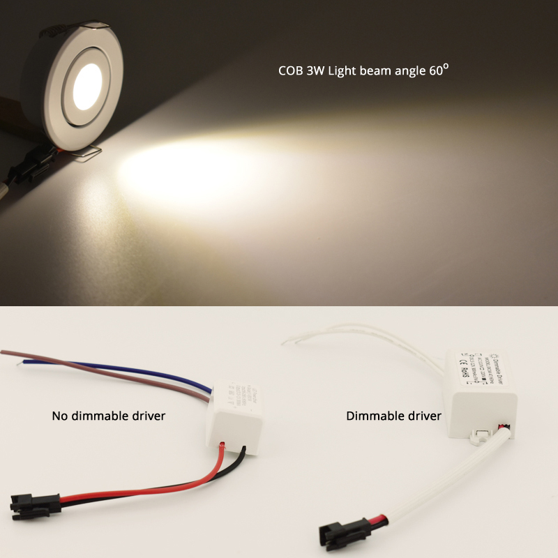 Compact 3W Mini COB LED Spotlights with Bright Illumination, Versatile Voltage, Durable Construction, and Energy Efficiency - Black/Silver/White Finish, Easy Installation for Worldwide Use
