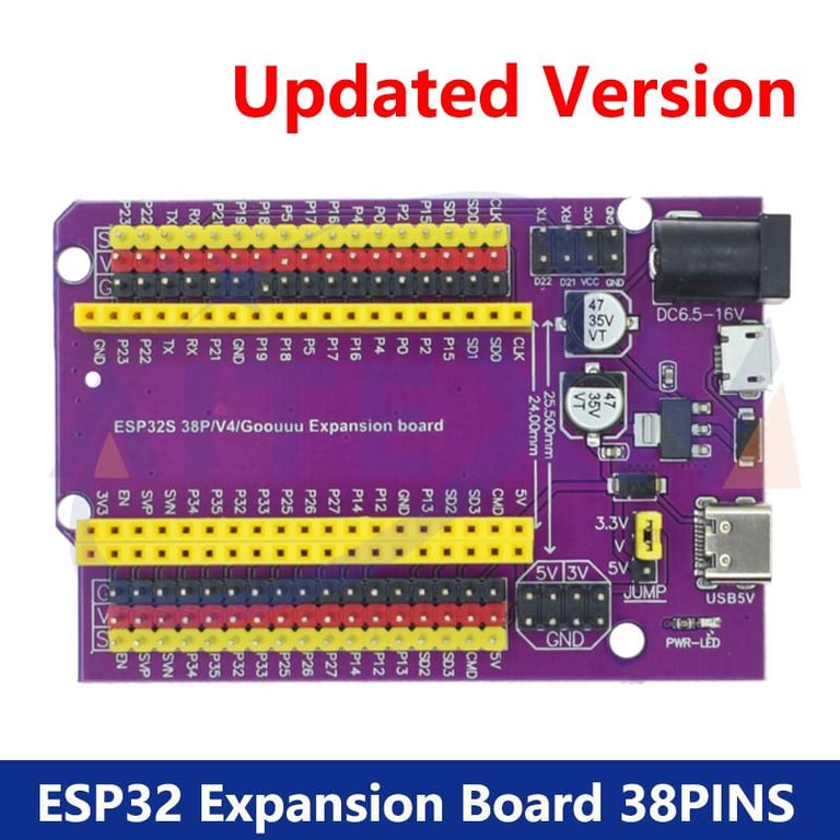 ESP32 Development Board with Dual Core Processor, WiFi & Bluetooth, TYPE-C and Micro USB Ports, Expandable 38PIN Interface, Compatible with ESP-WROOM-32 Module, Compact and Durable Design for IoT Applications and Prototyping