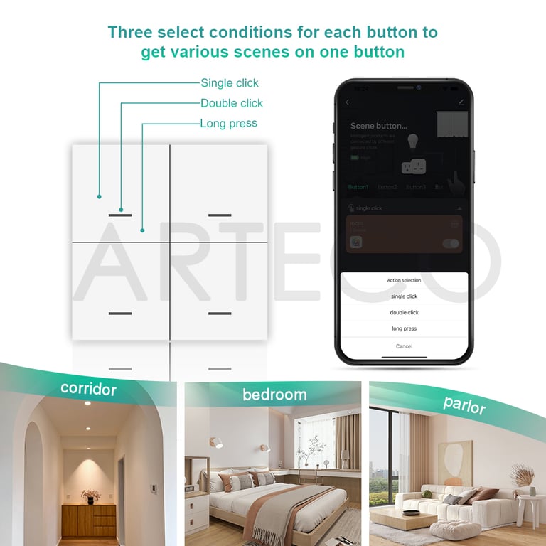 Tuya Zigbee Wireless Scene Switch Push Button Controller - Control 4 Scenes, Smart Life App Integration, Home Automation, Zigbee Technology, Compatible with Tuya Devices, Customize 12 Modes, Seamless Wireless Connectivity, Easy Set-Up, Enhanced Smart Home Control