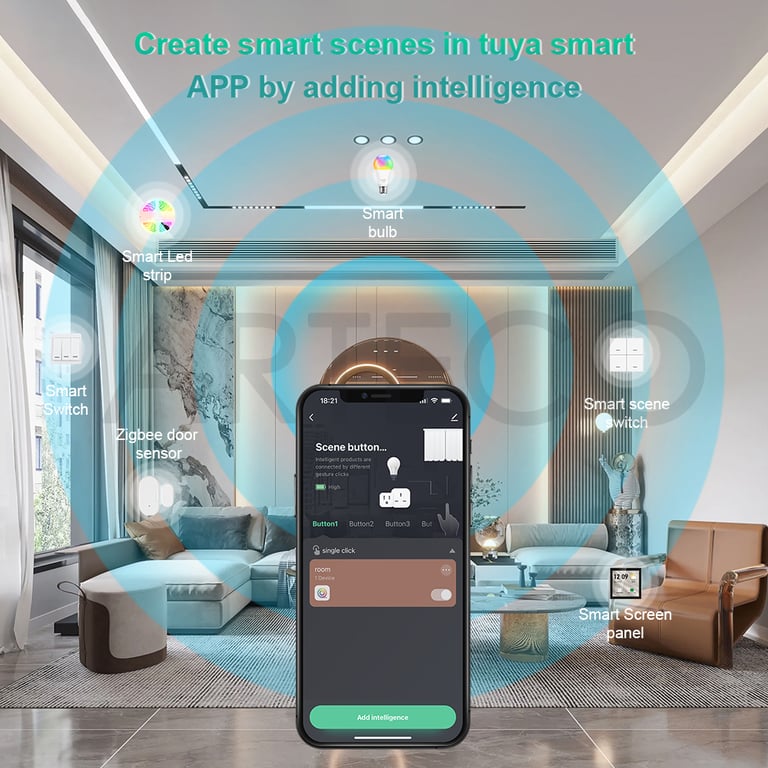 Tuya Zigbee Wireless Scene Switch Push Button Controller - Control 4 Scenes, Smart Life App Integration, Home Automation, Zigbee Technology, Compatible with Tuya Devices, Customize 12 Modes, Seamless Wireless Connectivity, Easy Set-Up, Enhanced Smart Home Control