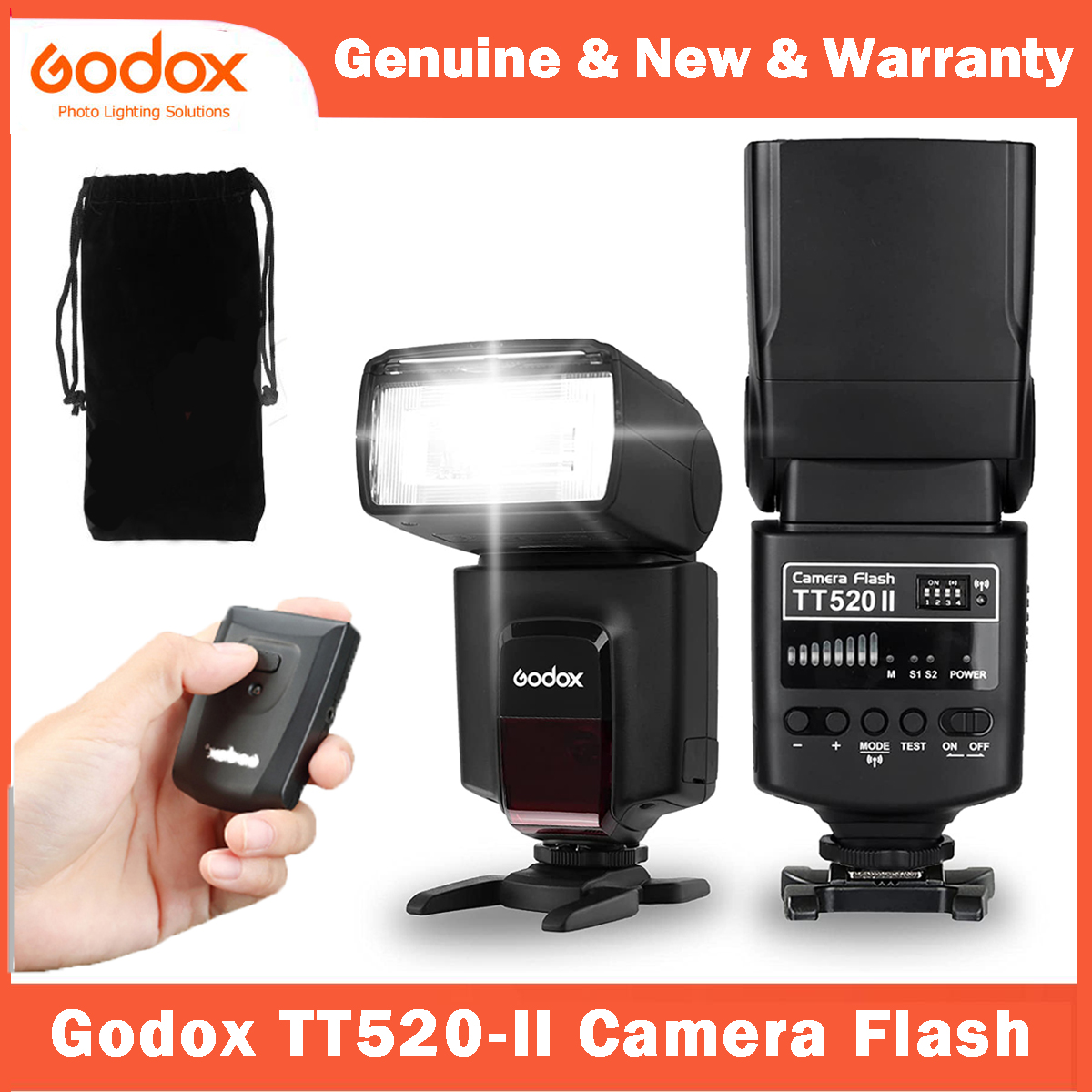 Godox TT520II Wireless Camera Flash Speedlite Thinklite - High-Quality Wireless Flash for Canon, Nikon, Pentax, Fujifilm, Olympus DSLR Cameras - Powerful Output, Flexible Lighting Control, User-Friendly Design, Durable and Reliable - Guide Number 33, Fast Recycling Time, Multiple Flash Modes