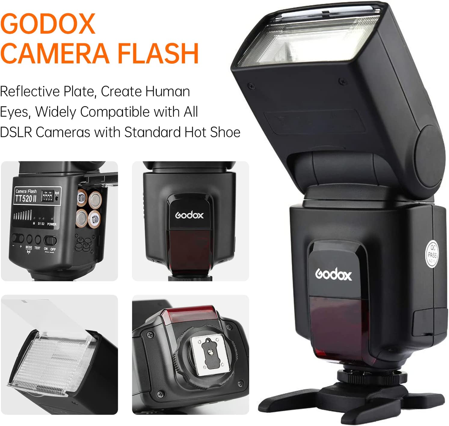 Godox TT520II Wireless Camera Flash Speedlite Thinklite - High-Quality Wireless Flash for Canon, Nikon, Pentax, Fujifilm, Olympus DSLR Cameras - Powerful Output, Flexible Lighting Control, User-Friendly Design, Durable and Reliable - Guide Number 33, Fast Recycling Time, Multiple Flash Modes