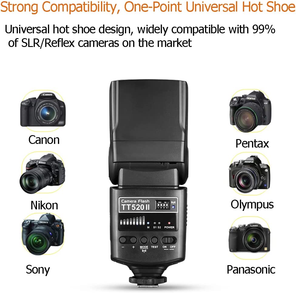 Godox TT520II Wireless Camera Flash Speedlite Thinklite - High-Quality Wireless Flash for Canon, Nikon, Pentax, Fujifilm, Olympus DSLR Cameras - Powerful Output, Flexible Lighting Control, User-Friendly Design, Durable and Reliable - Guide Number 33, Fast Recycling Time, Multiple Flash Modes