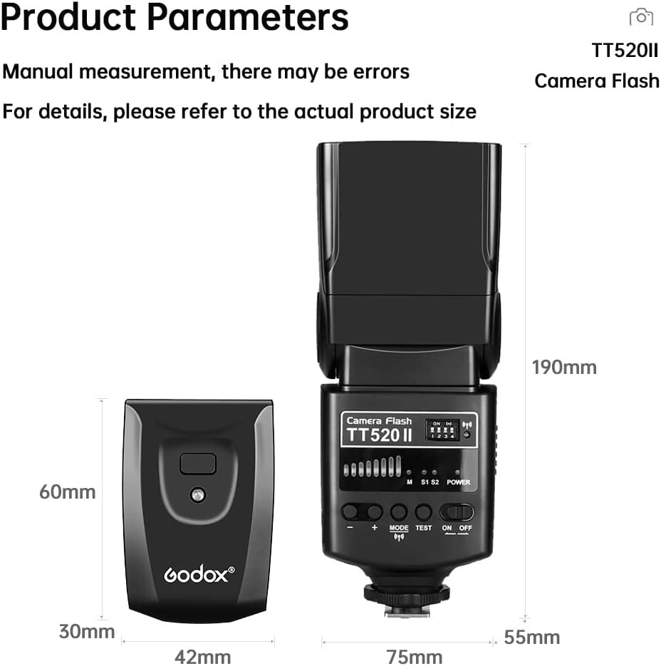 Godox TT520II Wireless Camera Flash Speedlite Thinklite - High-Quality Wireless Flash for Canon, Nikon, Pentax, Fujifilm, Olympus DSLR Cameras - Powerful Output, Flexible Lighting Control, User-Friendly Design, Durable and Reliable - Guide Number 33, Fast Recycling Time, Multiple Flash Modes
