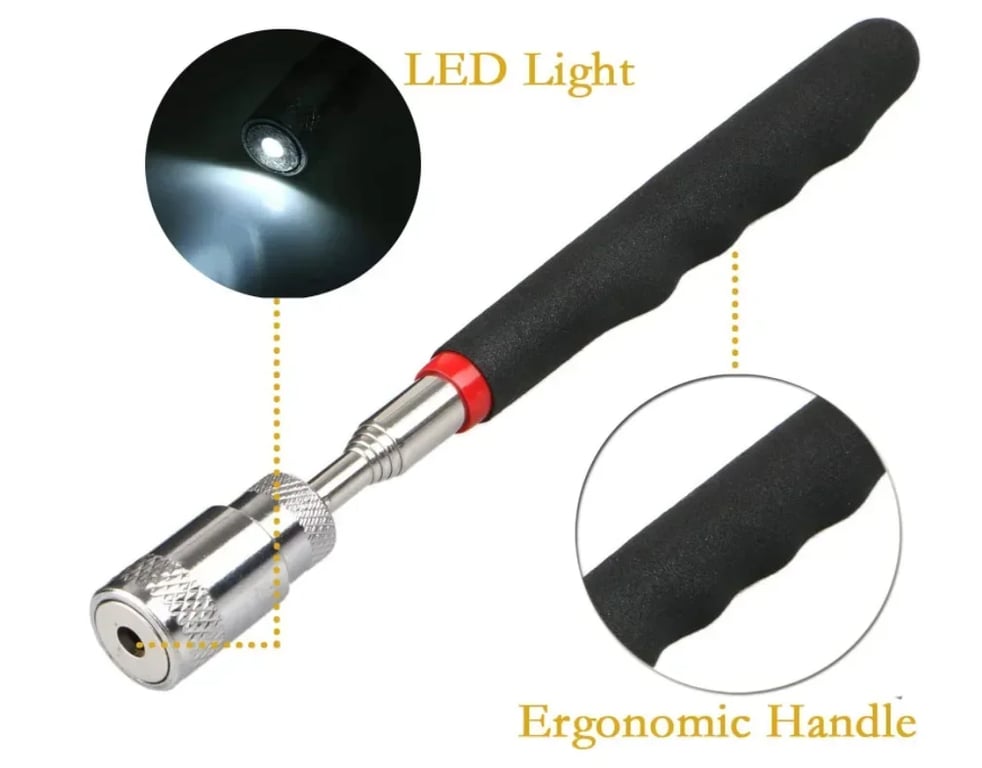 Telescopic Magnetic Pick-Up Tool with LED Light - 31.5 Inches Extendable Rod, 1.5lb Capacity, Durable Construction, Ergonomic Handle - Ideal for Retrieving Screws, Nuts, Metal Objects in Dark and Narrow Spaces