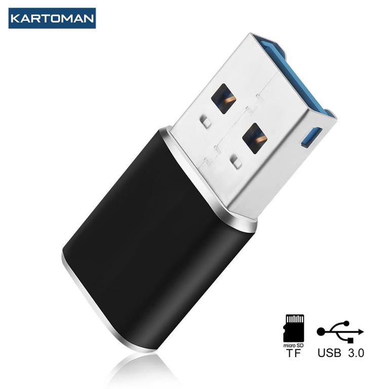 KARTOMAN Aluminum Mini USB 3.0 Memory Card Reader Adapter for High-Speed Data Transfer with TF Micro SD Cards - Compact, Lightweight, and Durable Design - Wide Compatibility with PCs, Computers, Laptops - Plug-and-Play Functionality with LED Indicator Light for Easy Monitoring