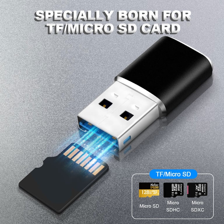 KARTOMAN Aluminum Mini USB 3.0 Memory Card Reader Adapter for High-Speed Data Transfer with TF Micro SD Cards - Compact, Lightweight, and Durable Design - Wide Compatibility with PCs, Computers, Laptops - Plug-and-Play Functionality with LED Indicator Light for Easy Monitoring