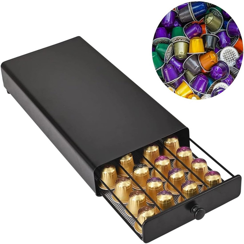 Modern Design Nespresso Pods Coffee Drawer Holder - Durable 40 Capsule Storage Rack for Organization and Display, Space-Saving Transparent Shelves, Easy to Clean, Stylish Band Design - Ideal for Home Kitchen Decor