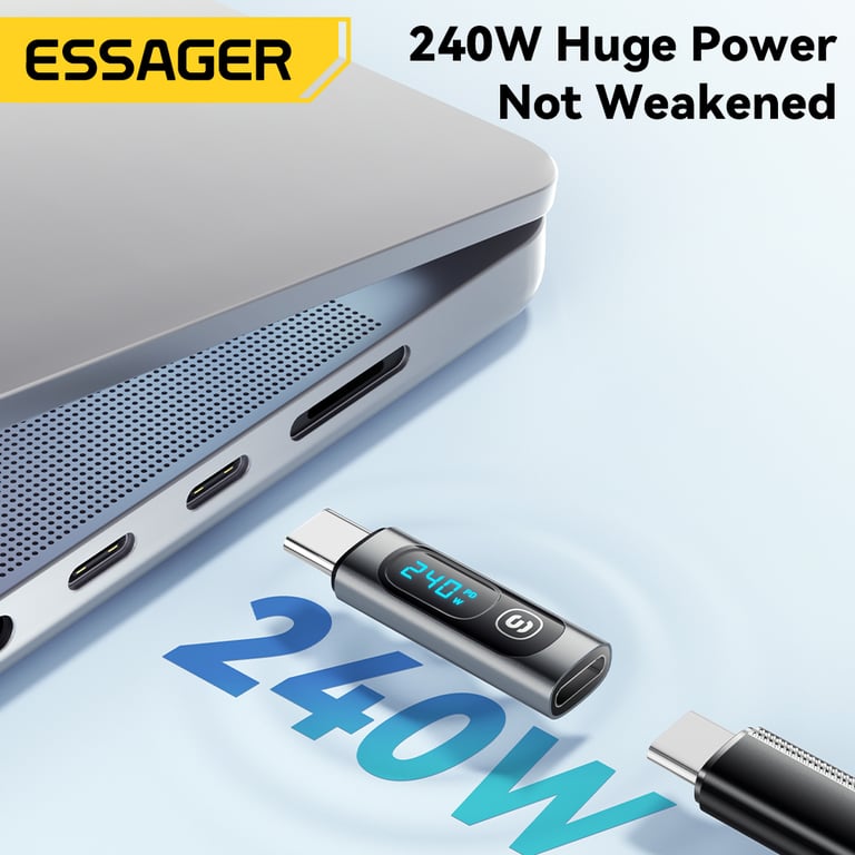 Essager 240W USB C Adapter with 100W Power Output, USB C to USB C 3.0/2.0 Connectors, OTG Functionality, Digital Display, and High-Speed Data Transfer for Macbook Pro, Air, Samsung Smartphones, Laptops, Tablets, and More
