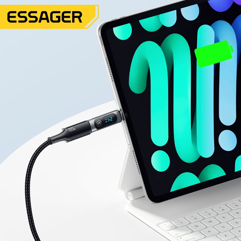 Essager 240W USB C Adapter with 100W Power Output, USB C to USB C 3.0/2.0 Connectors, OTG Functionality, Digital Display, and High-Speed Data Transfer for Macbook Pro, Air, Samsung Smartphones, Laptops, Tablets, and More