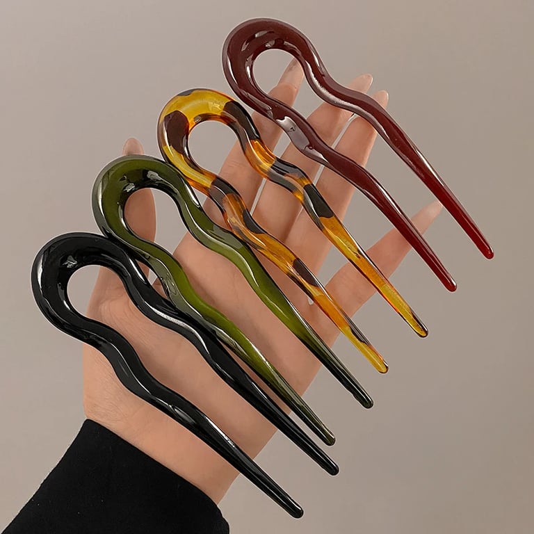 Vintage Tortoiseshell Acetate Acrylic U-Shaped Hair Fork with Geometric Pattern - Stylish and Durable Hair Stick for Women and Girls - Easy to Use Accessory for Various Hairstyles - Perfect for Casual and Formal Occasions - Secure Hold for All Hair Types and Textures