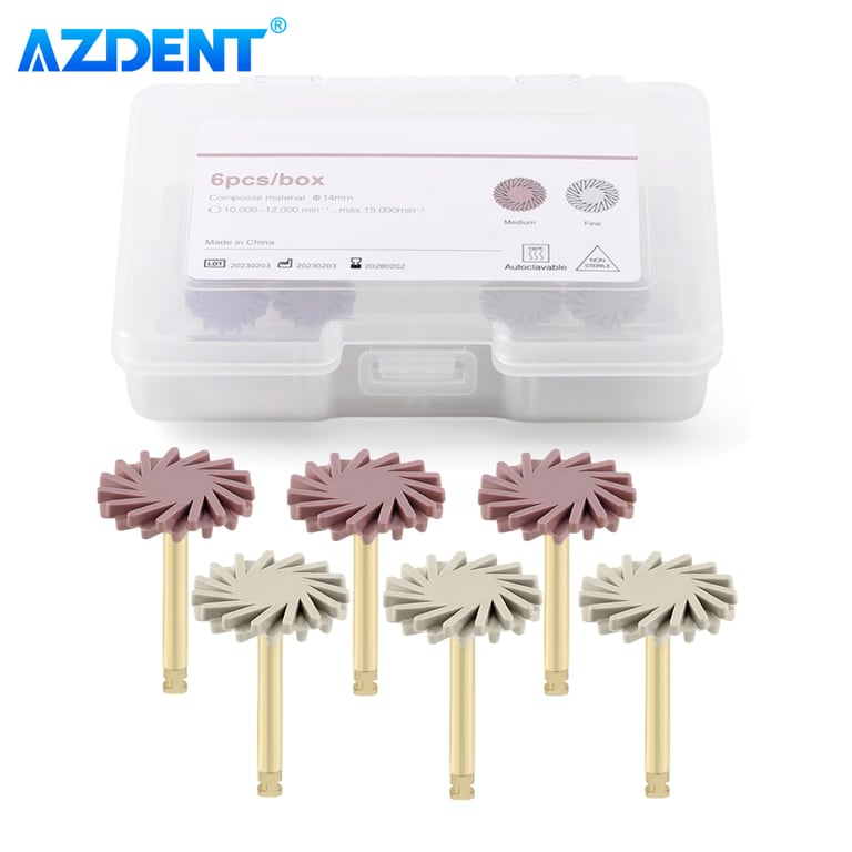 Professional Dental Composite Resin Polishing Disc Wheel Kit with Rubber Polisher Brush Burs Silicone - Diamond 2 Step Polishing for High Gloss Finish - Easy to Use and Versatile Tools for Dental Restorations and Prosthodontics - Durable Materials for Reliable Performance in Dental Settings