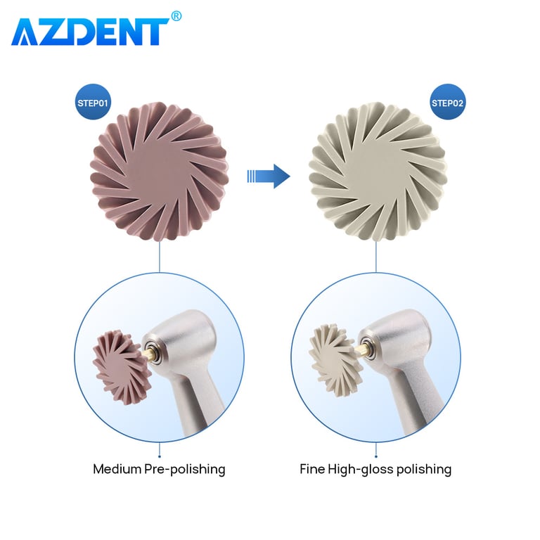 Professional Dental Composite Resin Polishing Disc Wheel Kit with Rubber Polisher Brush Burs Silicone - Diamond 2 Step Polishing for High Gloss Finish - Easy to Use and Versatile Tools for Dental Restorations and Prosthodontics - Durable Materials for Reliable Performance in Dental Settings