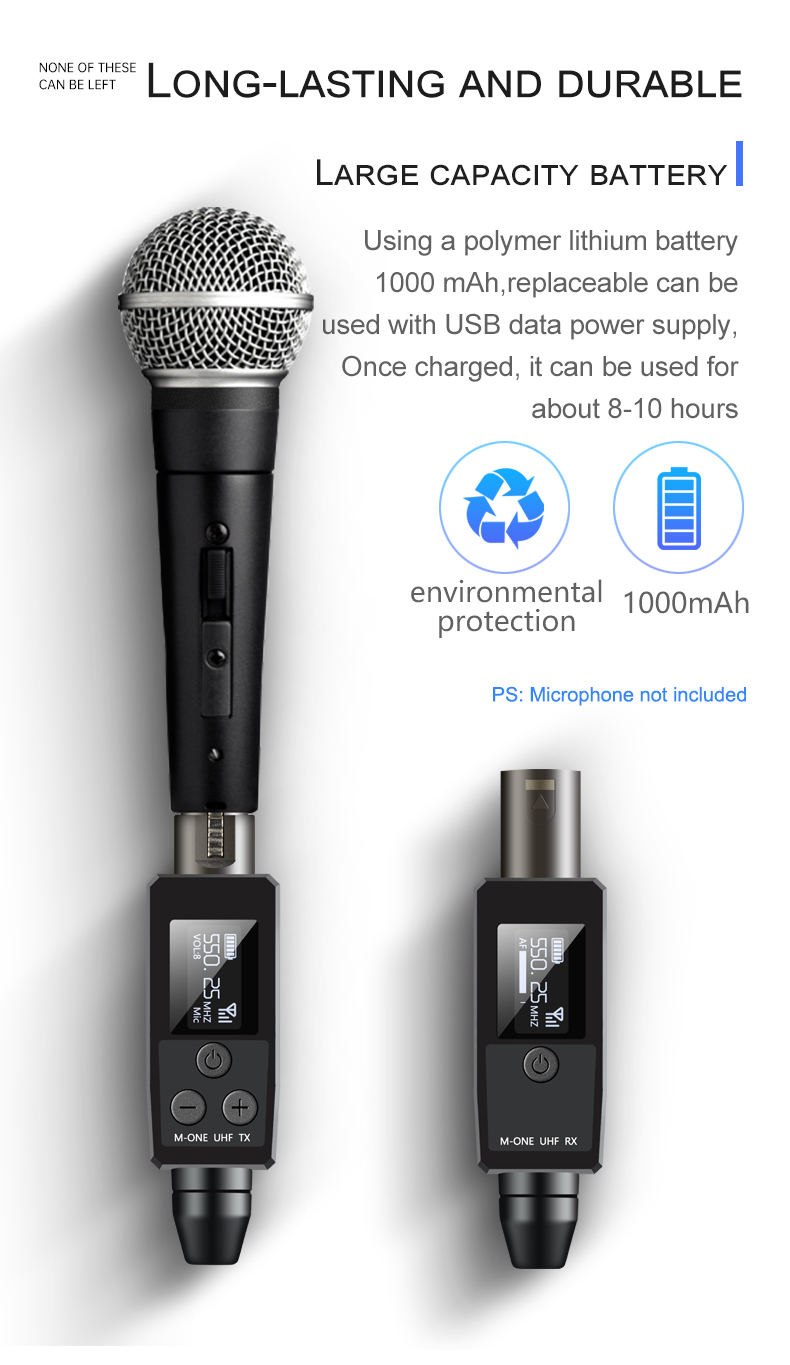VK-38 UHF Wireless Microphone Converter XLR Transmitter and Receiver Set for Dynamic Microphones and Guitars - Reliable High-Quality Wireless Transmission, Easy Setup, Compact and Portable Design, Versatile Connectivity Options, Long Battery Life - Ideal for Live Performances and Recording Sessions