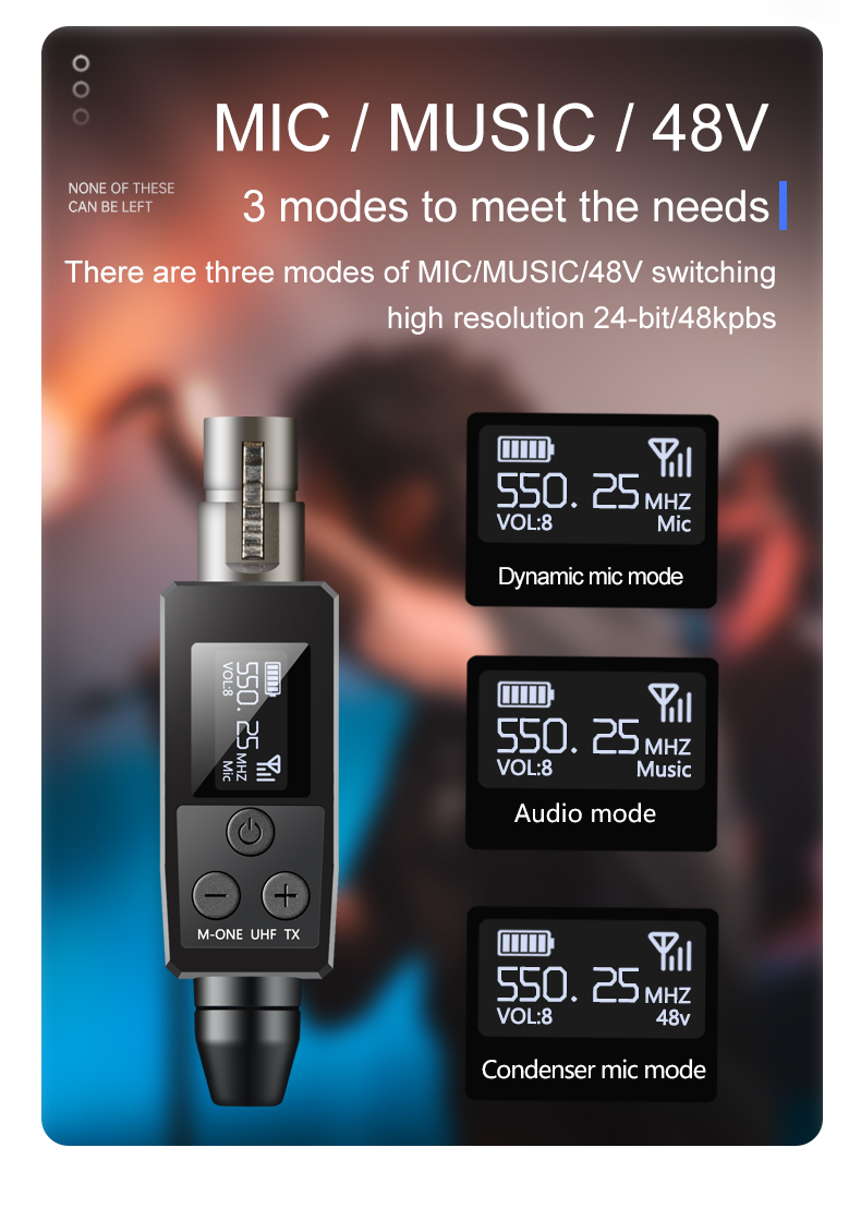 VK-38 UHF Wireless Microphone Converter XLR Transmitter and Receiver Set for Dynamic Microphones and Guitars - Reliable High-Quality Wireless Transmission, Easy Setup, Compact and Portable Design, Versatile Connectivity Options, Long Battery Life - Ideal for Live Performances and Recording Sessions