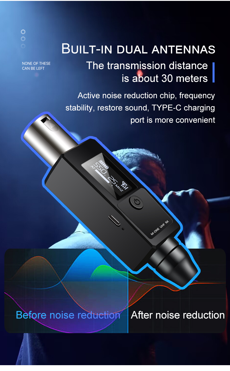 VK-38 UHF Wireless Microphone Converter XLR Transmitter and Receiver Set for Dynamic Microphones and Guitars - Reliable High-Quality Wireless Transmission, Easy Setup, Compact and Portable Design, Versatile Connectivity Options, Long Battery Life - Ideal for Live Performances and Recording Sessions