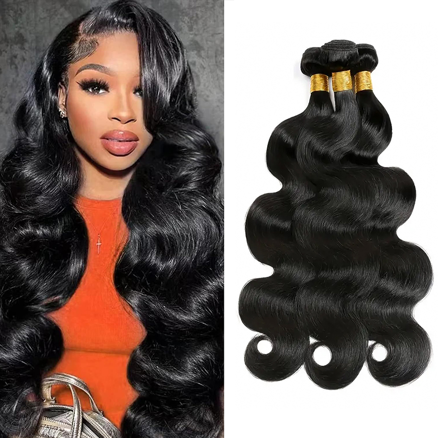 Soft and Silky Natural Black Brazilian Hair Weave Bundles - Body Wave Design for Glamorous and Natural Look - Long-Lasting and Durable Hair Extensions - Easy to Install and Style - 1, 3, or 4 PCS Bundles Available for Customized Volume and Thickness