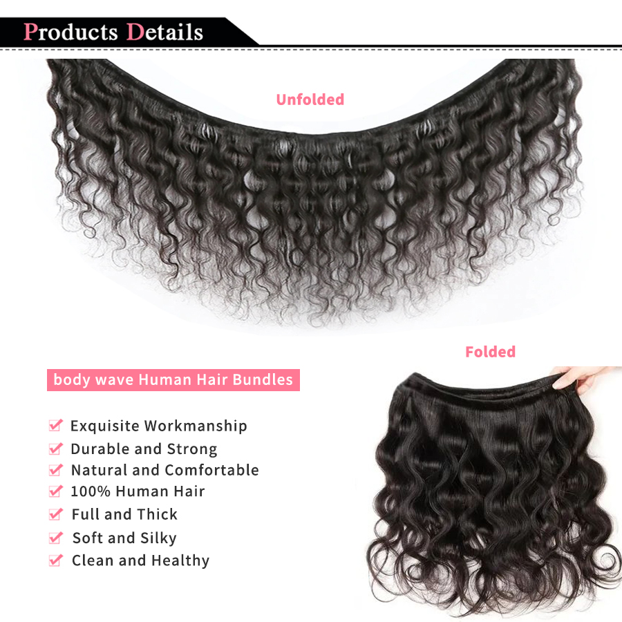 Soft and Silky Natural Black Brazilian Hair Weave Bundles - Body Wave Design for Glamorous and Natural Look - Long-Lasting and Durable Hair Extensions - Easy to Install and Style - 1, 3, or 4 PCS Bundles Available for Customized Volume and Thickness