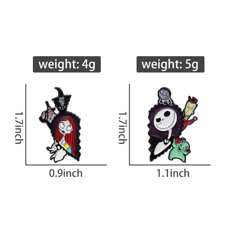 Set of 2 Nightmare Before Christmas Enamel Brooches - Durable Metal & Enamel Pins for Halloween & Everyday Wear - Spooky Yet Stylish Fashion Accessories - Perfect Gift Idea for Movie Fans - Versatile Usage on Clothes, Backpacks, Hats - Long-Lasting Quality & Vibrant Colors